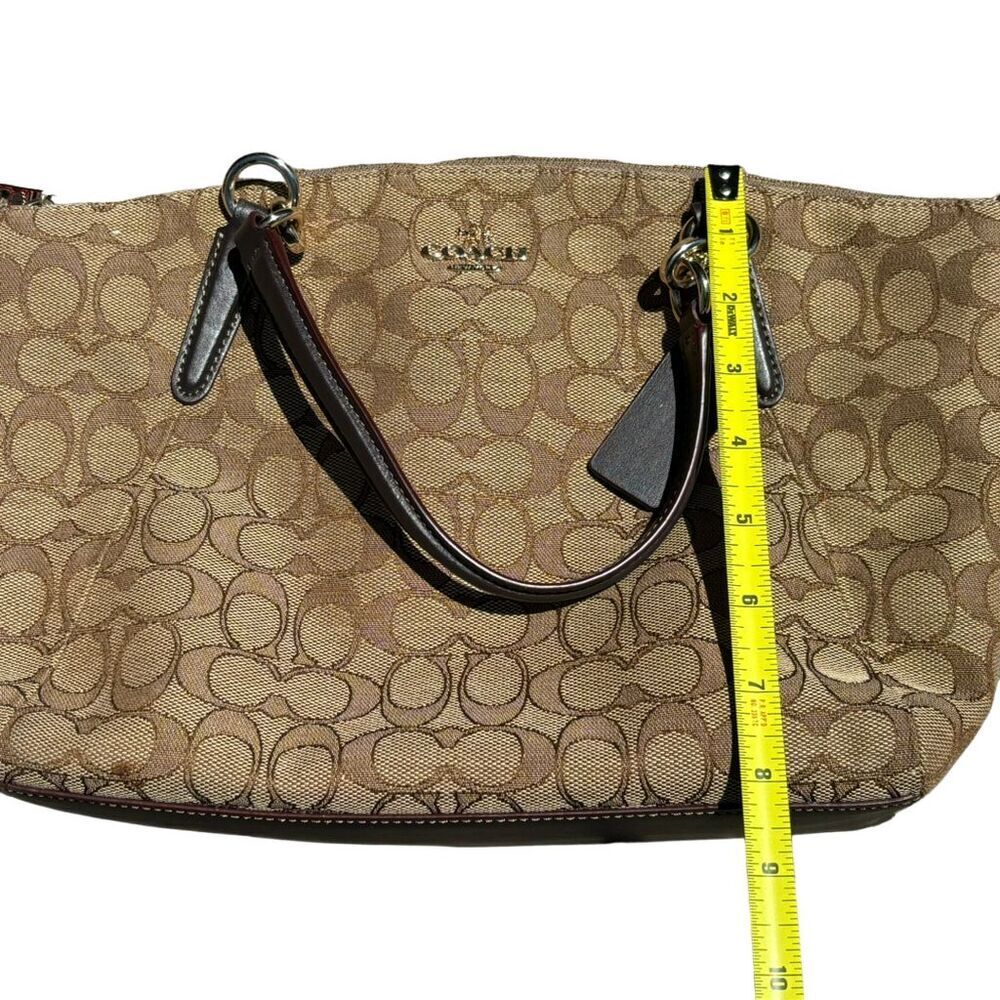 COACH Signature Jacquard Fabric Leather Tote Bag Beige/Brown Large - Picture 13 of 16